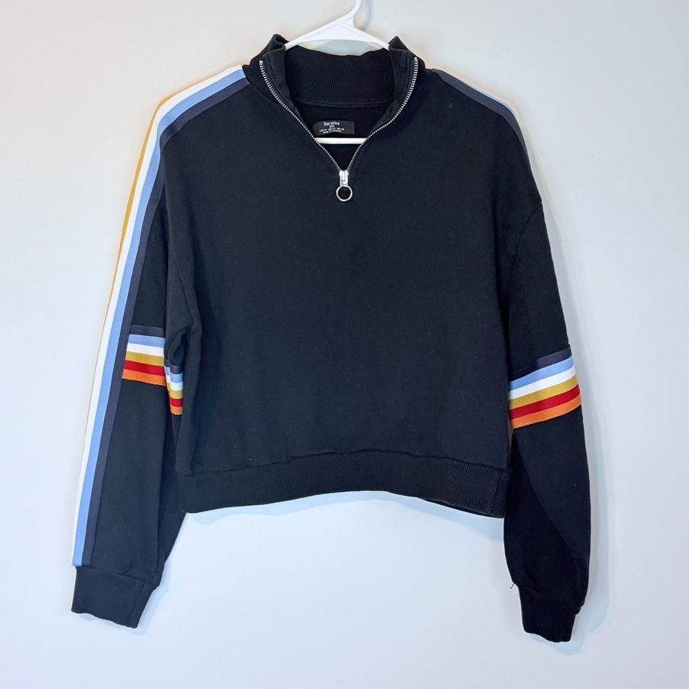 Bershka Black Sweatshirt with Multicolor Stripes